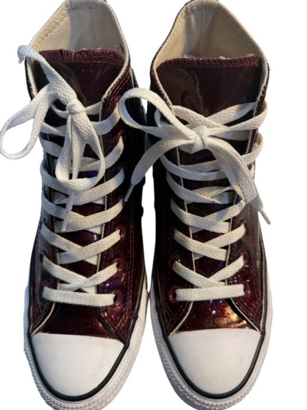 Converse Chuck Taylor All Star High Top 7.5 Burgundy Red Glitter Sparkle - Picture 3 of 10